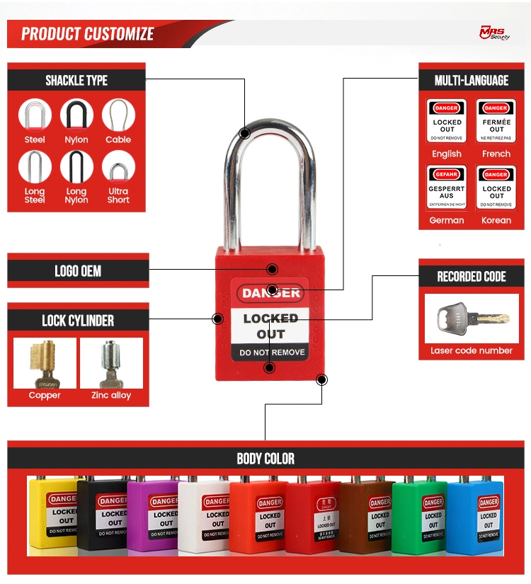 38mm Thin Shackle Nylon Safety Padlock Industrial Padlock All Color 4mm Diameter Material Origin Type ISO Place