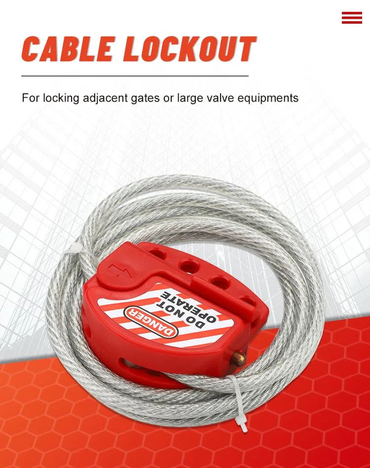 High Security Custom 2m Length PVC Coated Steel Wire Cable Lockout Adjustable Safety Cable Lockout